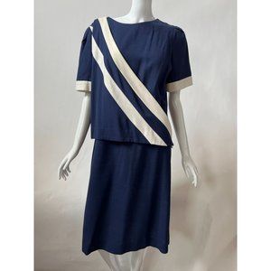 Damon Dress Vintage Sash Dress  14 Blue   Polyester, Rayon 70s